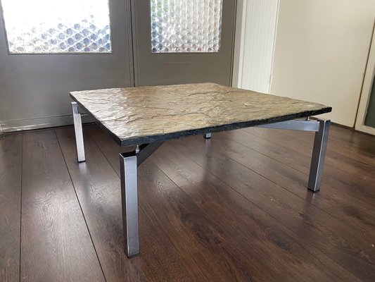 Mid-Century Steel & Slate Coffee Table-DE-743993