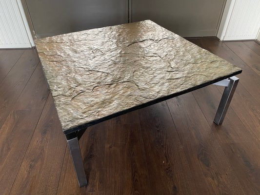 Mid-Century Steel & Slate Coffee Table-DE-743993