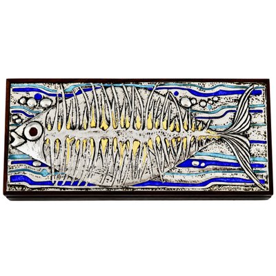 Mid-Century Sterling Silver and Enamel Box with Fish by Ottaviani, 1960s-KTN-1700938