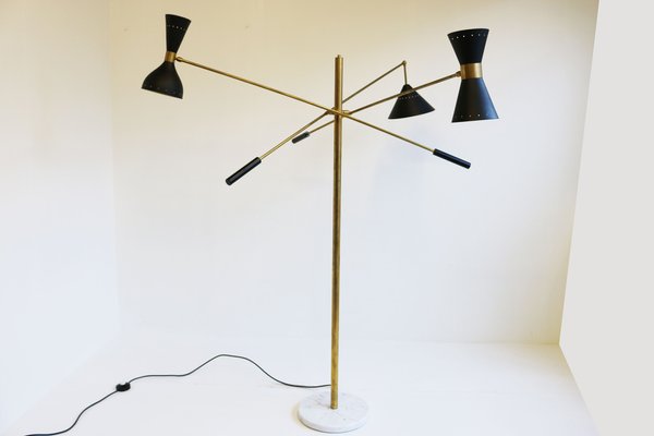 Mid-Century Stilnovo Style Floor Lamp in Carrara Marble & Black Brass, 1950s-WIP-1355170