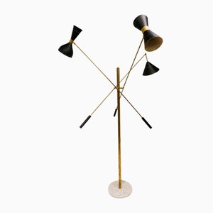 Mid-Century Stilnovo Style Floor Lamp in Carrara Marble & Black Brass, 1950s-WIP-1355170