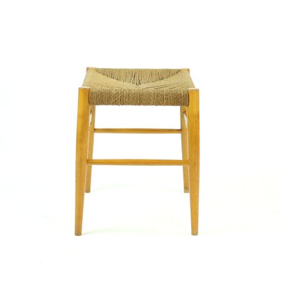 Mid-Century Stool in Oak Wood and Rope, Czechoslovakia, 1960s-UL-792845