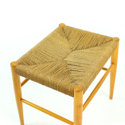 Mid-Century Stool in Oak Wood and Rope, Czechoslovakia, 1960s-UL-792845