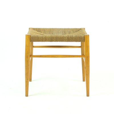 Mid-Century Stool in Oak Wood and Rope, Czechoslovakia, 1960s-UL-792845