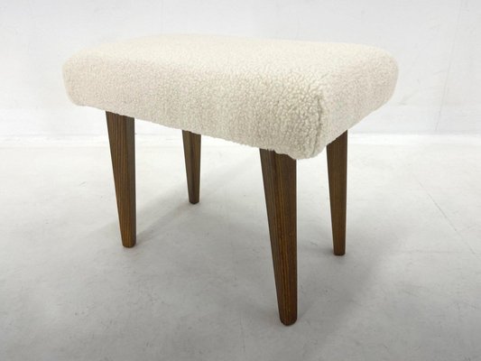 Mid-Century Stool in Sheep Skin Fabric, 1970s-TZ-1383604