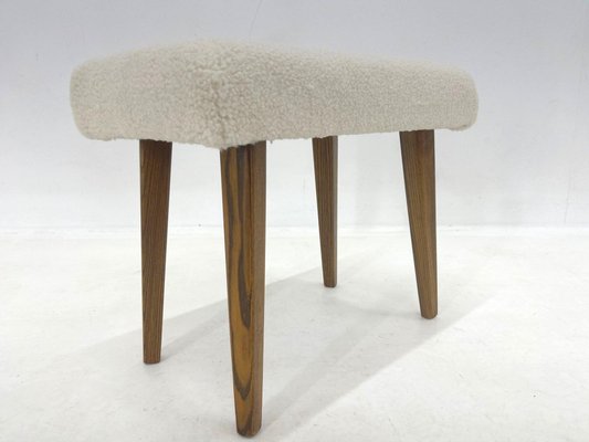 Mid-Century Stool in Sheep Skin Fabric, 1970s-TZ-1383604