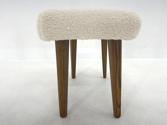 Mid-Century Stool in Sheep Skin Fabric, 1970s-TZ-1383604