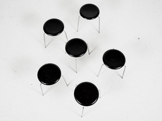 Mid-Century Stools in Black by Arne Jacobsen for Fritz Hansen, 1964, Set of 6-MF-1765671