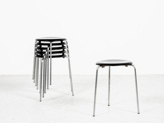 Mid-Century Stools in Black by Arne Jacobsen for Fritz Hansen, 1964, Set of 6-MF-1765671