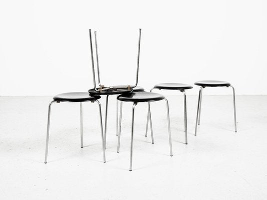 Mid-Century Stools in Black by Arne Jacobsen for Fritz Hansen, 1964, Set of 6-MF-1765671