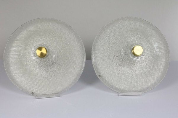 Mid-Century Structured Ice Glass Flush Mounts from Peill & Putzler, 1960s, Set of 2-FUP-943642