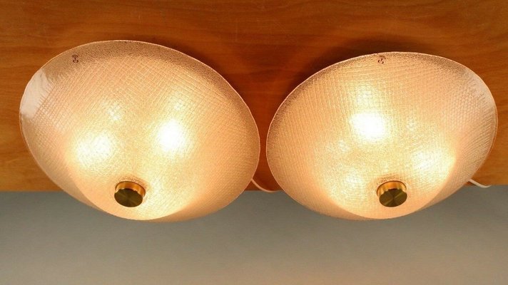 Mid-Century Structured Ice Glass Flush Mounts from Peill & Putzler, 1960s, Set of 2-FUP-943642