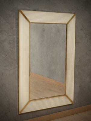 Mid-Century Style Murano Cream Color Glass and Brass Console Wall Mirror, 2000s-UH-1794494