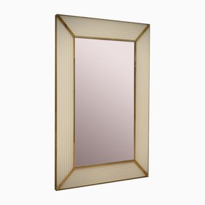 Mid-Century Style Murano Cream Color Glass and Brass Console Wall Mirror, 2000s-UH-1794494