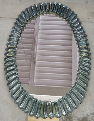 Mid-Century Style Oval Wall Mirror in Murano Glass and Brass, 2000s-UH-1754606