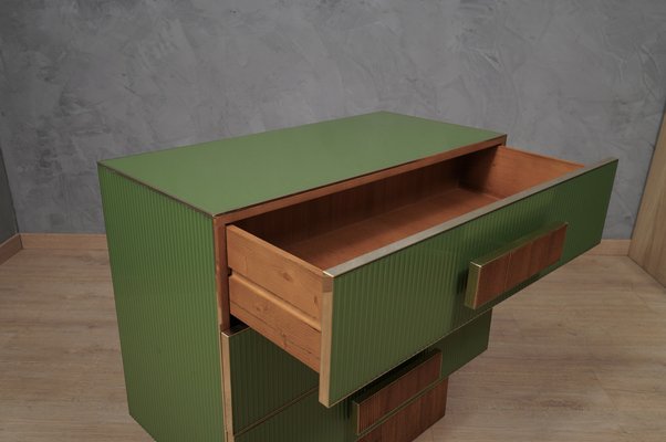 Mid-Century Style Square Green Color Glass and Brass Commode, 2000s-UH-1794501