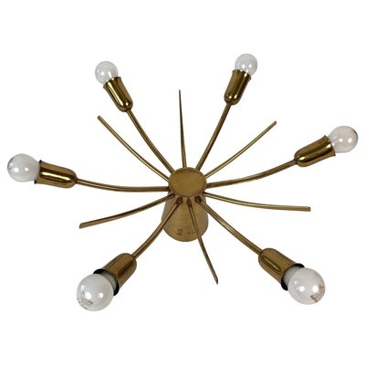 Mid-Century Sun Brass Ceiling Lamp, 1950s-BAF-763515