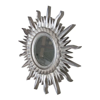 Mid-Century Sun Silver Wood French Mirror, 1960s-UZ-963618