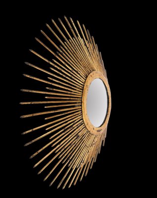 Mid-Century Sunburst Mirror in Gilded Iron with Lighting, Italy, 1960s-JDR-1425995