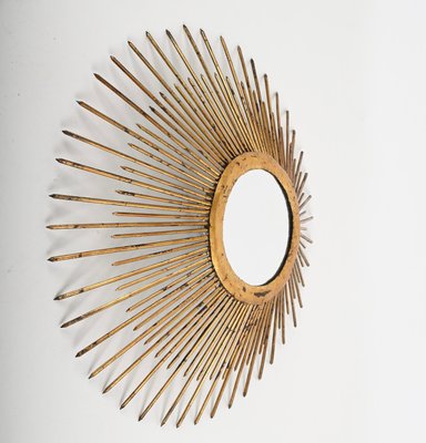 Mid-Century Sunburst Mirror in Gilded Iron with Lighting, Italy, 1960s-JDR-1425995