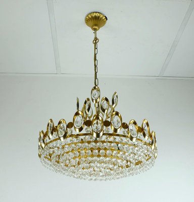 Mid-Century Suspension Crystal Glass and Brass-Plated Lamp by Christoph Palme for Palwa-FH-912796