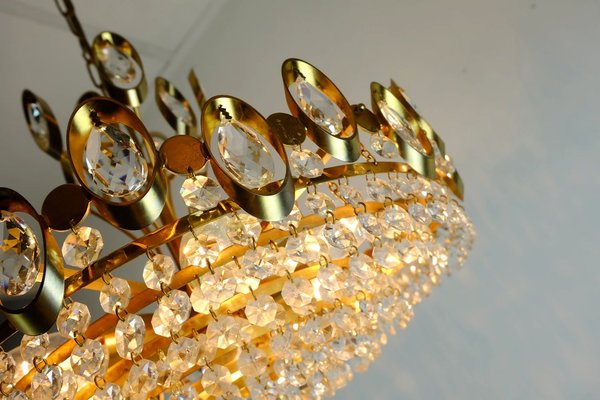 Mid-Century Suspension Crystal Glass and Brass-Plated Lamp by Christoph Palme for Palwa-FH-912796