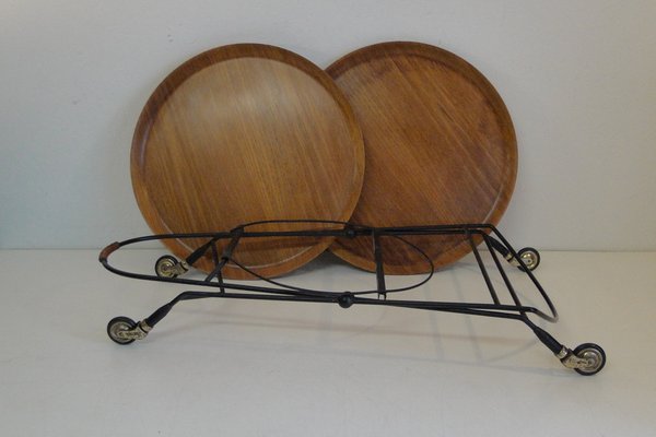 Mid-Century Swedish Bar Cart with Teak Tablet and String Frame by Paul Nagel for Jie Gantofta, 1960s-VRE-1162396