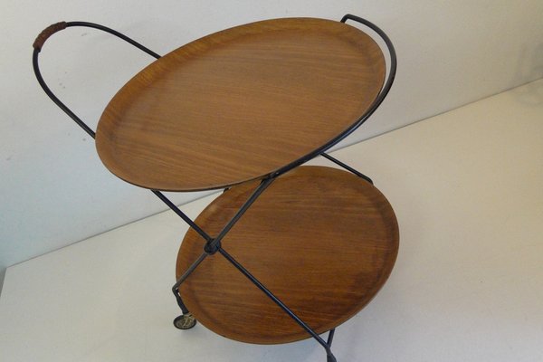 Mid-Century Swedish Bar Cart with Teak Tablet and String Frame by Paul Nagel for Jie Gantofta, 1960s-VRE-1162396