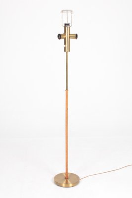 Mid-Century Swedish Brass and Braided Leather Floor Lamp, 1950s-FK-565728