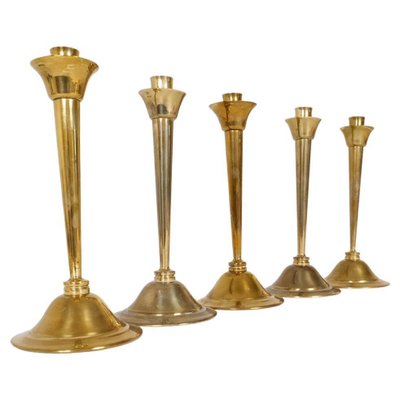 Mid-Century Swedish Candlesticks in Brass by Lars Holmström, Set of 5-UYK-1191706