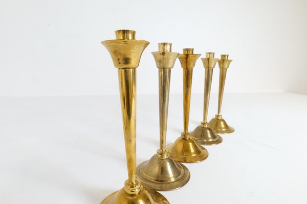 Mid-Century Swedish Candlesticks in Brass by Lars Holmström, Set of 5-UYK-1191706