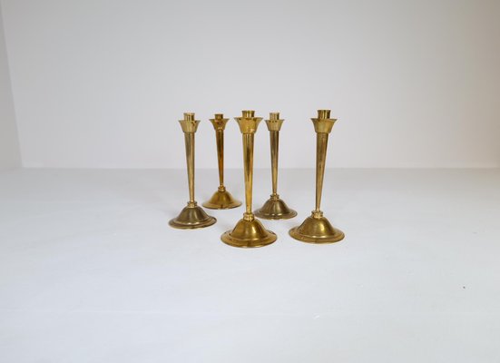 Mid-Century Swedish Candlesticks in Brass by Lars Holmström, Set of 5-UYK-1191706