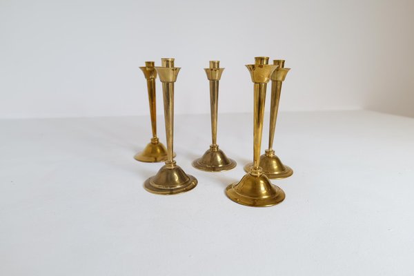 Mid-Century Swedish Candlesticks in Brass by Lars Holmström, Set of 5-UYK-1191706