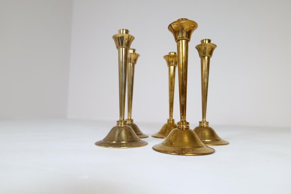 Mid-Century Swedish Candlesticks in Brass by Lars Holmström, Set of 5-UYK-1191706