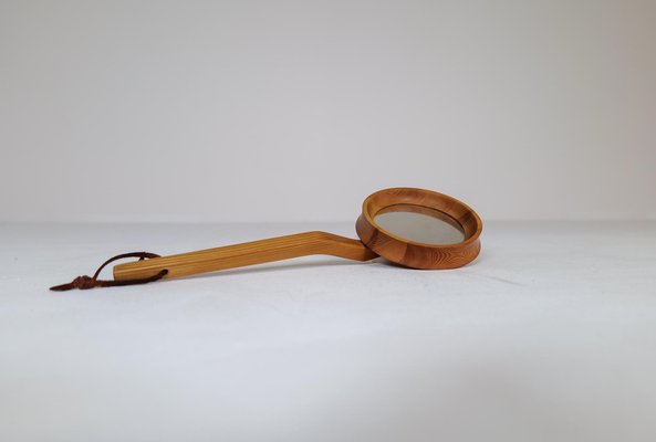 Mid-Century Swedish Hand Mirror in Pine, 1970s-UYK-1194630