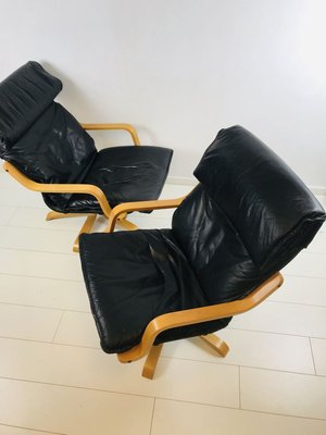 Mid-Century Swedish Leather Swivel Chairs, 1970s, Set of 2-WQJ-777981