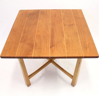 Mid-Century Swedish Modern Teak & Birch Side Table-KQ-1286561