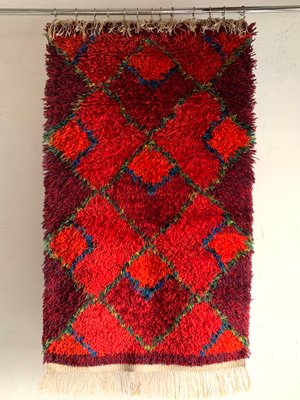 Mid-Century Swedish Red Wool High Pile Rya Rug-UAO-995066