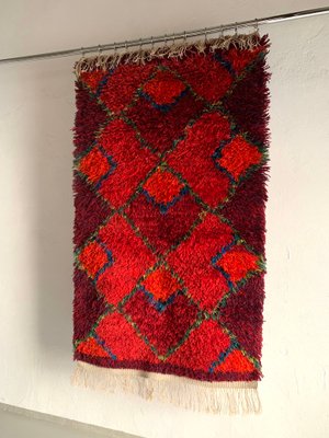 Mid-Century Swedish Red Wool High Pile Rya Rug-UAO-995066