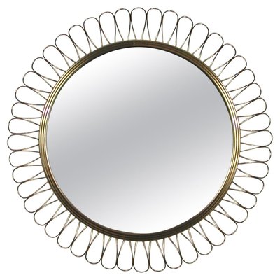 Mid-Century Swedish Sculptural Round Brass Wall Mirror, 1950s-OE-1178877