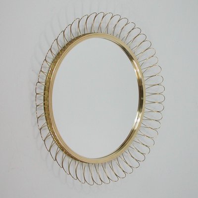 Mid-Century Swedish Sculptural Round Brass Wall Mirror, 1950s-OE-1178877