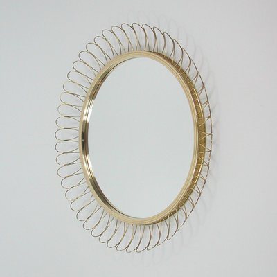 Mid-Century Swedish Sculptural Round Brass Wall Mirror, 1950s-OE-1178877