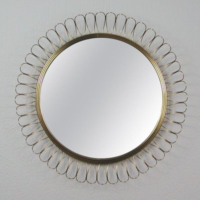 Mid-Century Swedish Sculptural Round Brass Wall Mirror, 1950s-OE-1178877