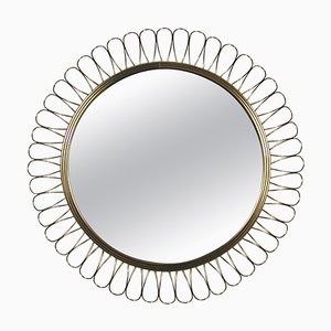 Mid-Century Swedish Sculptural Round Brass Wall Mirror, 1950s-OE-1178877