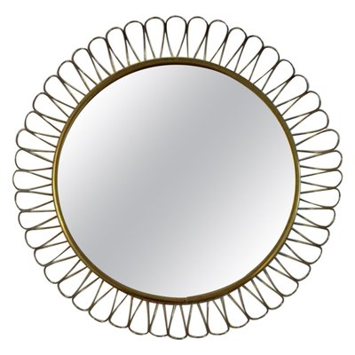 Mid-Century Swedish Sculptural Round Wall Mirror in Brass, 1950s-OE-1374595