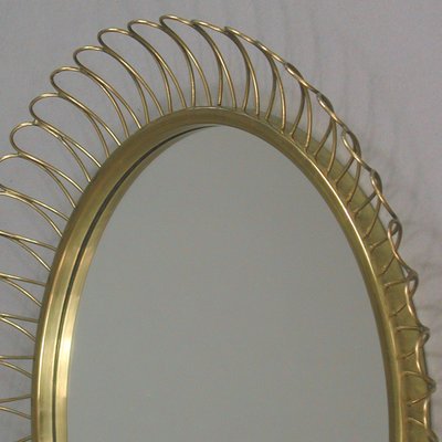 Mid-Century Swedish Sculptural Round Wall Mirror in Brass, 1950s-OE-1374595