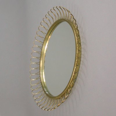 Mid-Century Swedish Sculptural Round Wall Mirror in Brass, 1950s-OE-1374595