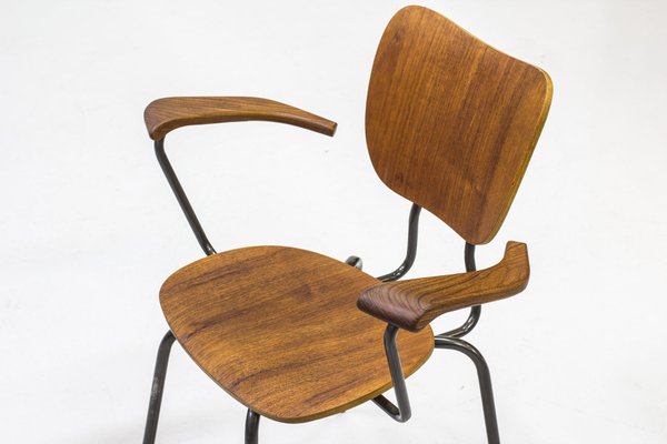 Mid-Century Swedish Tubular Steel and Teak Armchair-KO-635124