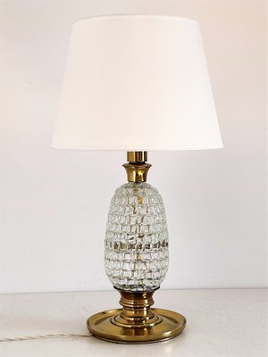 Mid-Century Table Lamp with Brass and Creased Murano Glass Base, 1960s-VNE-1341687