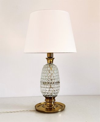 Mid-Century Table Lamp with Brass and Creased Murano Glass Base, 1960s-VNE-1341687